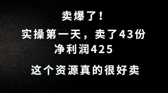 这个资源，需求很大，实操第一天卖了43份，净利润425-优优云创
