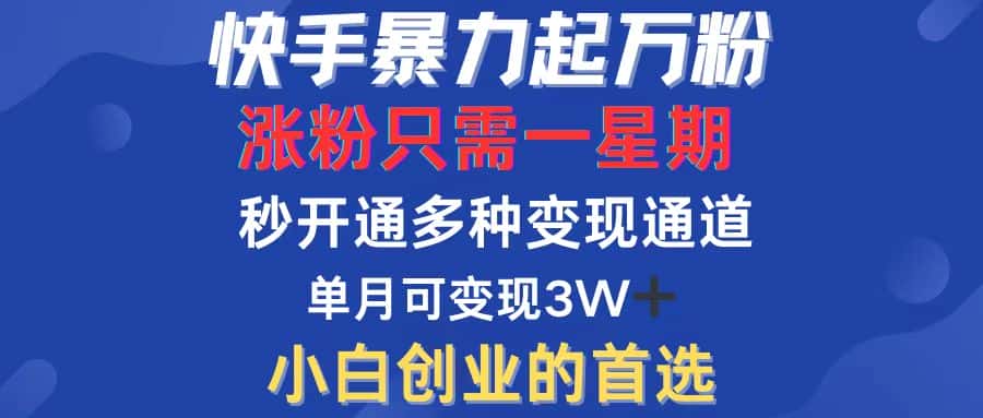 （12651期）快手暴力起万粉，涨粉只需一星期，多种变现模式，直接秒开万合，小白创…-优优云创