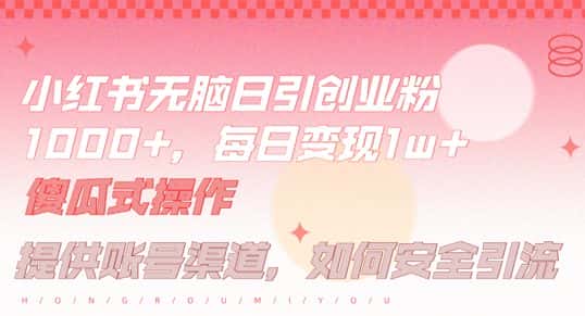 小红书无脑每日引流创业粉500+，小白每天只花半小时，躺赚长尾收益-优优云创