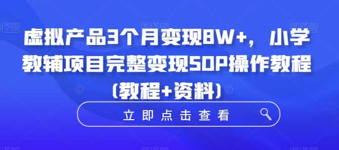 虚拟产品3个月变现8W+，小学教辅项目完整变现SOP操作教程(教程+资料)-优优云创