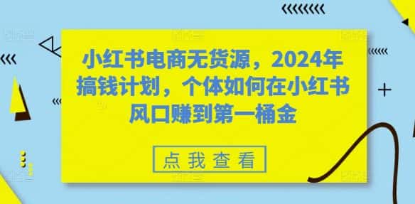 小红书电商无货源，2024年搞钱计划，个体如何在小红书风口赚到第一桶金-优优云创