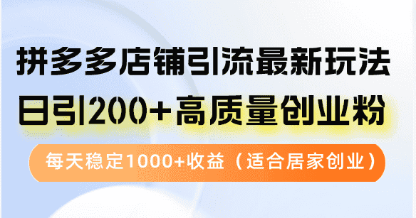 （12893期）拼多多店铺引流最新玩法，日引200+高质量创业粉，每天稳定1000+收益（…-优优云创