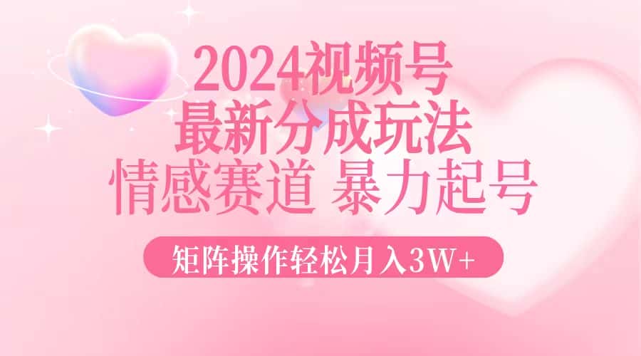 （12922期）2024最新视频号分成玩法，情感赛道，暴力起号，矩阵操作轻松月入3W+-优优云创