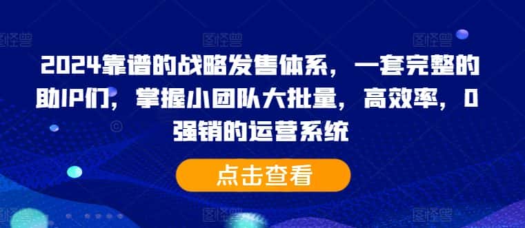 2024靠谱的战略发售体系，一套完整的助IP们，掌握小团队大批量，高效率，0 强销的运营系统-优优云创