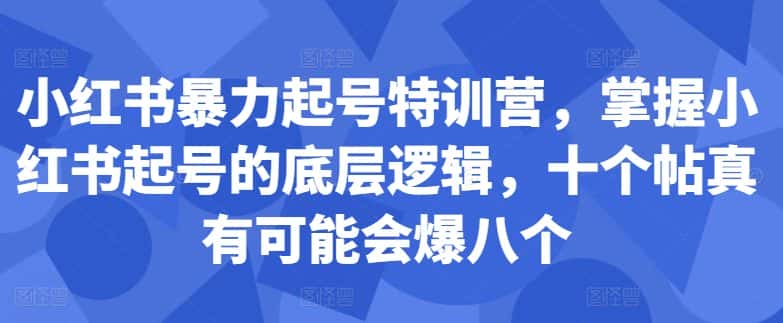 小红书暴力起号特训营,掌握小红书起号的底层逻辑,十个帖真有可能会爆八个-副业吧