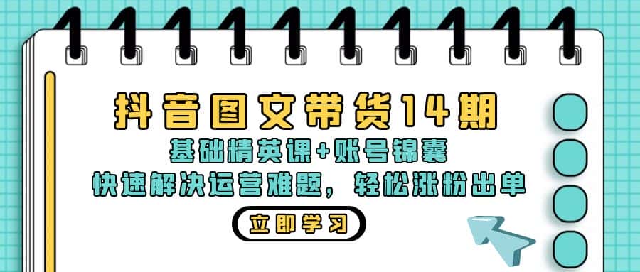 （13107期）抖音 图文带货14期：基础精英课+账号锦囊，快速解决运营难题 轻松涨粉出单-优优云创