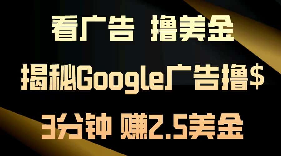 （13114期）看广告，撸美金！3分钟赚2.5美金！日入200美金不是梦！揭秘Google广告…-优优云创