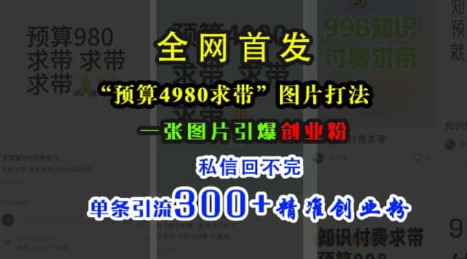 小红书“预算4980带我飞”图片打法，一张图片引爆创业粉，私信回不完，单条引流300+精准创业粉-优优云创