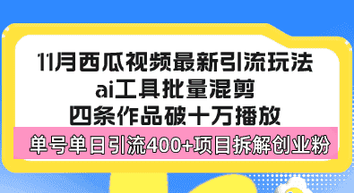 （13245期）西瓜视频最新玩法，全新蓝海赛道，简单好上手，单号单日轻松引流400+创…-优优云创