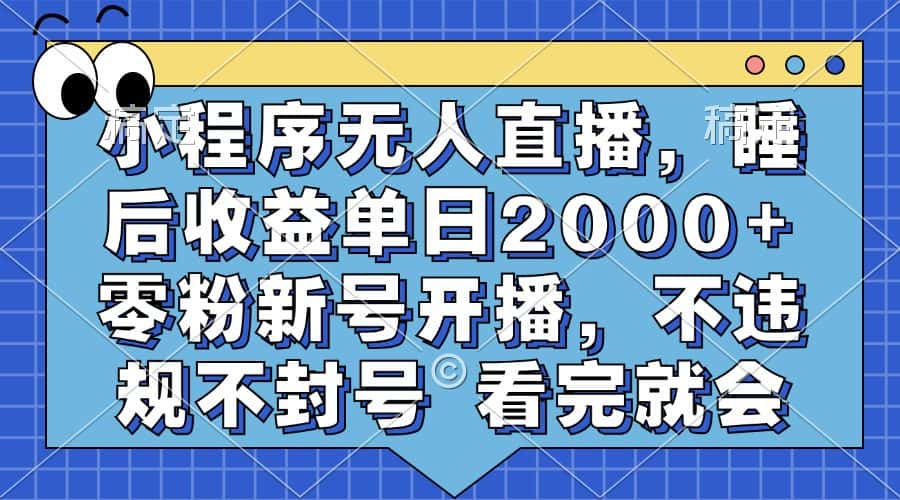 （13251期）小程序无人直播，睡后收益单日2000+ 零粉新号开播，不违规不封号 看完就会-优优云创