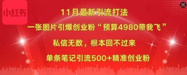 小红书11月最新图片打粉，一张图片引爆创业粉，“预算4980带我飞”，单条引流500+精准创业粉-副业吧