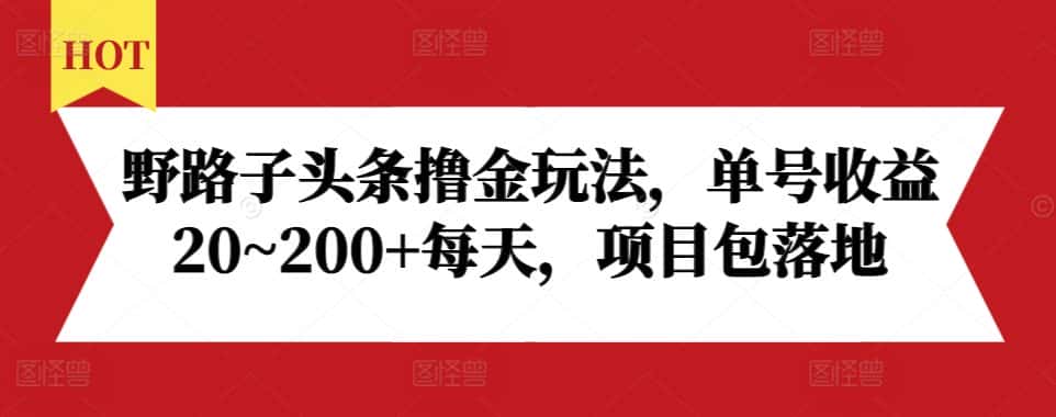野路子头条撸金玩法，单号收益20~200+每天，项目包落地-优优云创