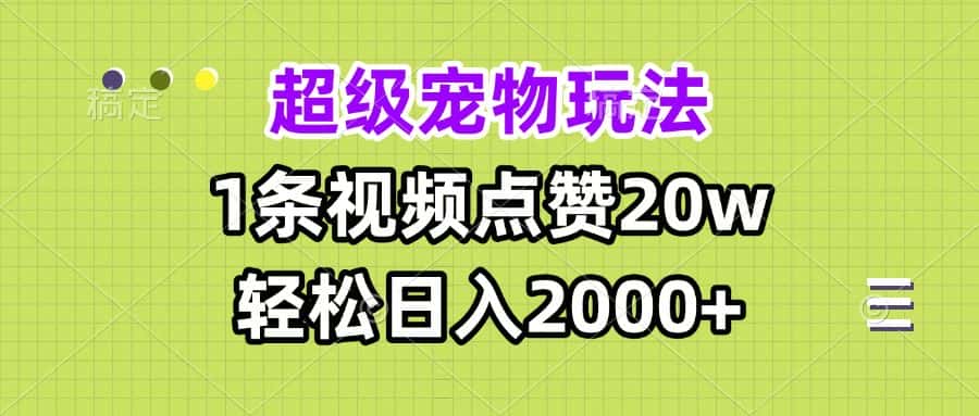 （13578期）超级宠物视频玩法，1条视频点赞20w，轻松日入2000+-优优云创