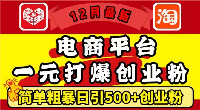 12月最新：电商平台1元打爆创业粉，简单粗暴日引500+精准创业粉，轻松月入过W-优优云创