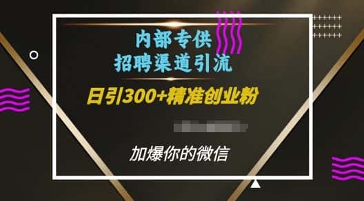 内部招聘渠道日引流300+创业粉，加爆你的微信-优优云创