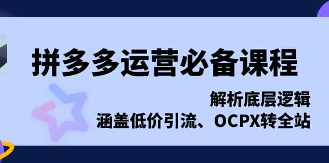 （13700期）拼多多运营必备课程，解析底层逻辑，涵盖低价引流、OCPX转全站-优优云创