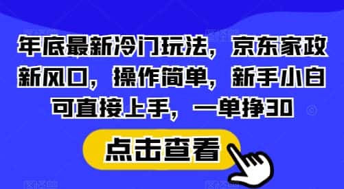 年底最新冷门玩法，京东家政新风口，操作简单，新手小白可直接上手，一单挣30-优优云创
