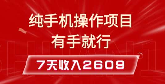 纯手机操作的小项目，有手就能做，7天收入2609+实操教程-副业吧