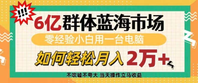 6亿群体蓝海市场,零经验小白用一台电脑,如何轻松月入过w-优优云创网