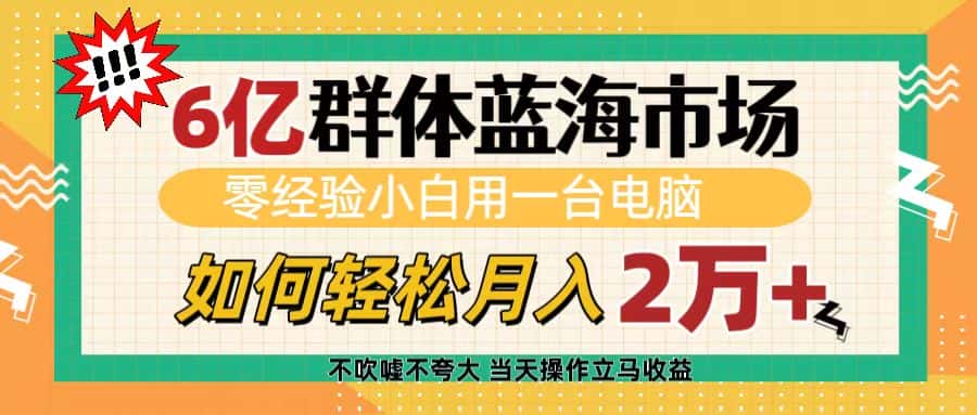 6亿群体蓝海市场,零经验小白用一台电脑,如何轻松月入2万+-副业吧