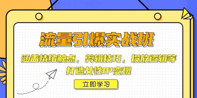 （14008期）流量引爆实战班，涵盖情绪触点，剪辑技巧，投放逻辑等，打造女性IP变现-优优云创