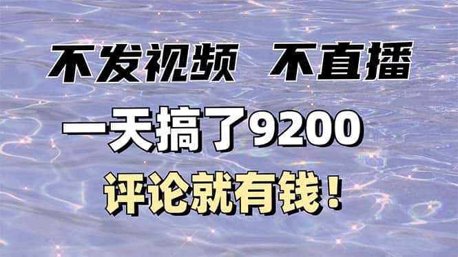 （14018期）不发作品不直播，评论就有钱，一条最高10块，一天搞了9200-优优云创