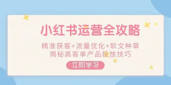 小红书运营全攻略，精准获客+流量优化+软文种草，揭秘高客单产品投放技巧-副业吧