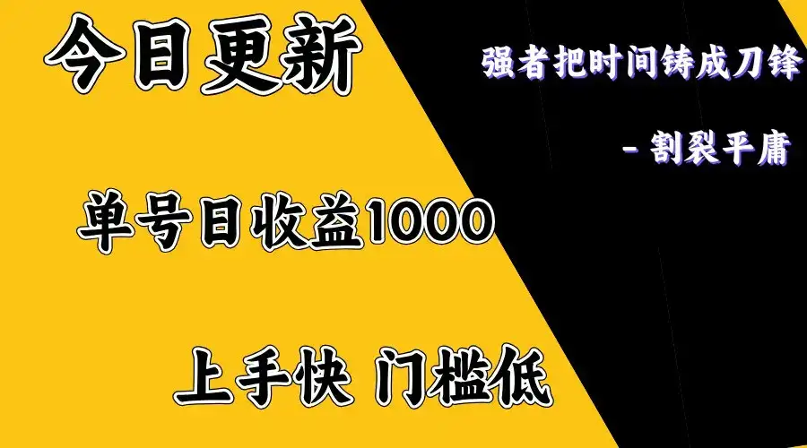 上手一天1000打底，正规项目，懒人勿扰-优优云创