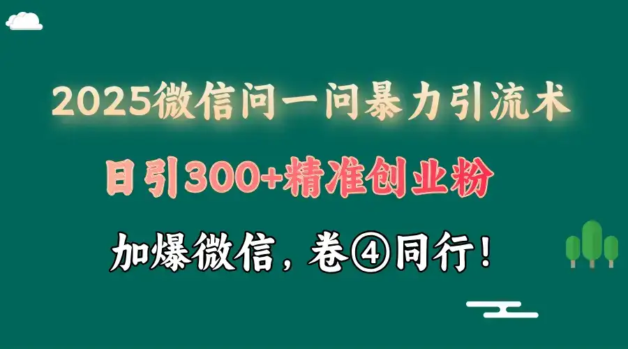 2025 微信问一问最新玩法，暴力引流 300+创业粉，条条爆款，单日变现四位数-优优云创