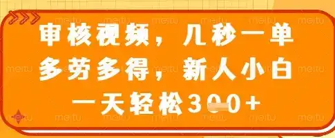审核视频，几秒一单，多劳多得，新人小白一天轻松3张【揭秘】-副业吧