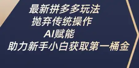 最新拼多多玩法，抛弃传统操作，AI赋能，助力新手小白获取第一桶金-优优云创