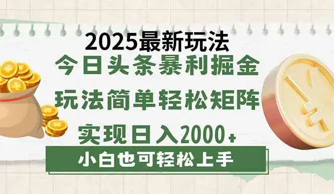 今日头条2025最新玩法，思路简单，复制粘贴，轻松实现矩阵日入2000+-优优云创网