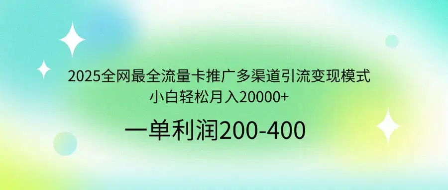 2025全网最全流量卡推广多渠道引流变现模式，小白轻松月入20000+-优优云创