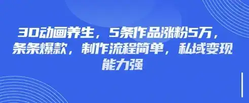 3D动画养生，5条作品涨粉5万，条条爆款，制作流程简单，私域变现能力强-优优云创