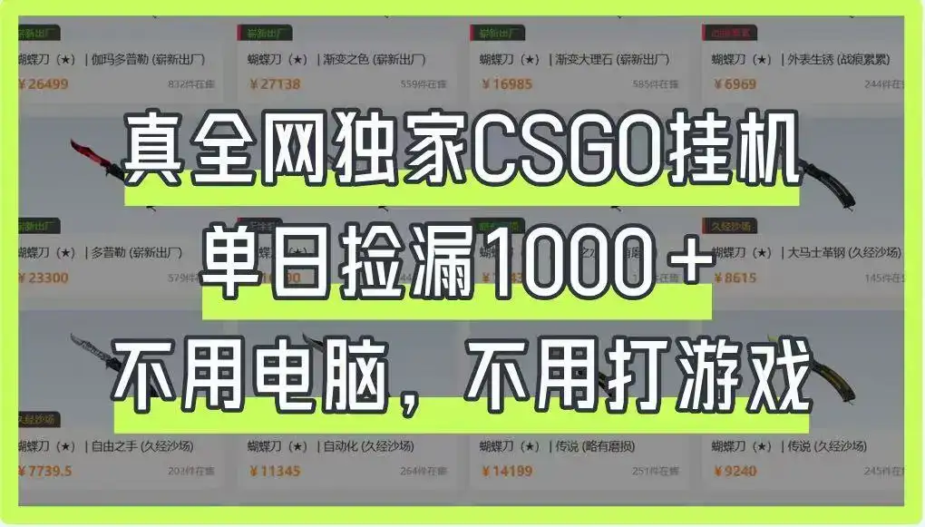 真全网独家CSGO挂机，单日捡漏1000+，不用电脑，不用养号-优优云创