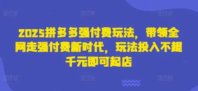 2025拼多多强付费玩法，带领全网走强付费新时代，玩法投入不超千元即可起店-优优云创