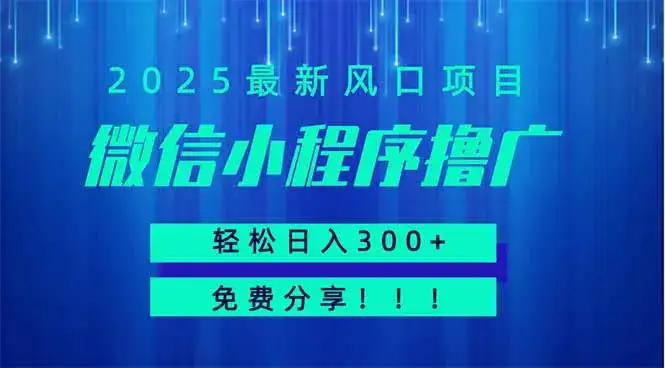 微信小程序撸广，最新风口项目，日入300+ 免费分享 可批量操作 小白可…-优优云创