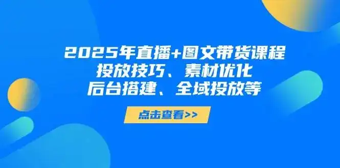 2025年短视频图文带货+直播带货：投放技巧、素材优化、后台搭建、全域投放等-副业吧