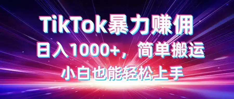 TikTok搬运暴力赚佣，日入1000+，简单搬运，小白也能轻松上手-优优云创