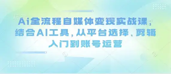Ai全流程自媒体变现实战课，结合AI工具，从平台选择、剪辑入门到账号运营-优优云创
