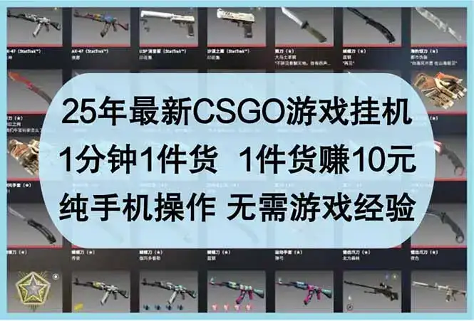 25年最新CSGO游戏挂机，1分钟1件货，1件货赚10元 纯手机操作 无需游戏经验-优优云创