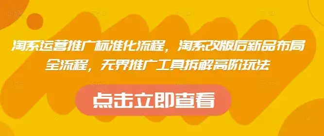 淘系运营推广标准化流程，​淘系改版后新品布局全流程，无界推广工具拆解高阶玩法-优优云创