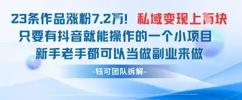 抖音私域项目23条作品涨粉7.2W,私域变现1W-副业吧