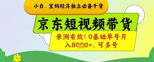 小白宝妈经济独立必备干货，京东短视频带货，亲测有效!0基础单号月入8k+，可多号【揭秘】-优优云创