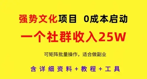 强势文化项目，一个社群收入25个W，0成本启动，可矩阵批量操作，原创详细实操教程-优优云创