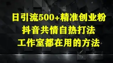 日引流500+精准创业粉，抖音共情自热打法，工作室都在用的方法-副业吧
