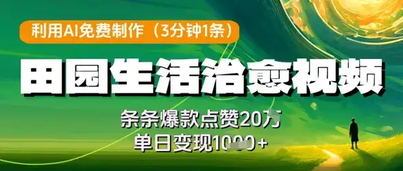 利用AI免费制作田园生活治愈视频，条条爆款点赞20W，单日变现几张-优优云创