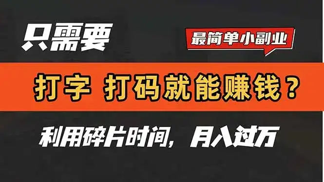 只需要打字，打码，就能赚钱？简单的赚钱小副业，利用碎片时间，月入过万-优优云创