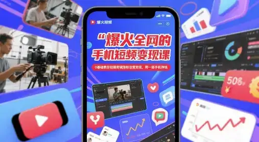 爆火全网的手机短视频变现课，0基础教你拍摄剪辑涨粉运营变现，用一部手机挣钱-优优云创