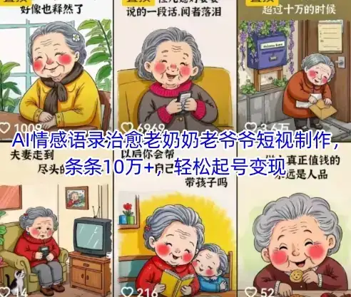 AI情感语录治愈老奶奶老爷爷短视制作，条条10万+，轻松起号变现-副业吧
